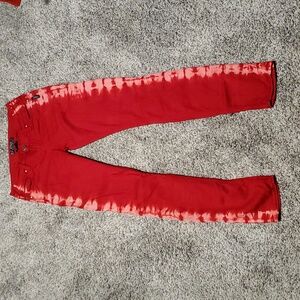 Silver jeans, red skinny jeans